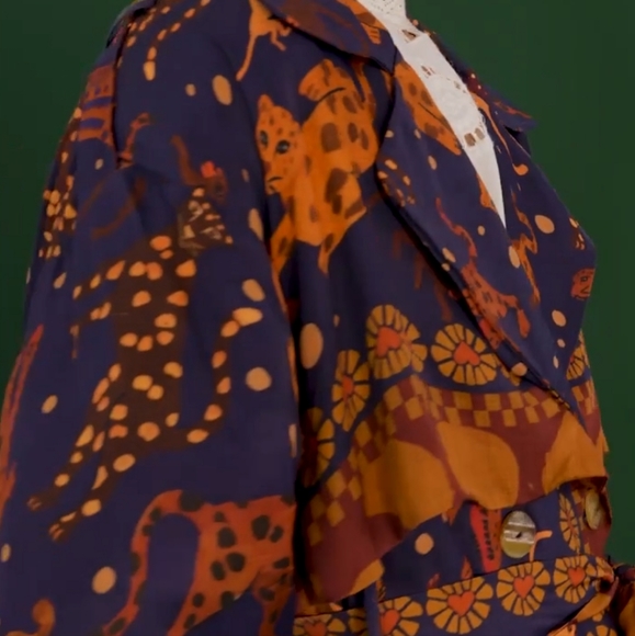 Farm Rio Navy Animal Sky Trench Coat - Picture 5 of 6